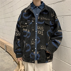 春秋季牛仔夹克男潮日系卡通印花上衣宽松休闲工装外套W1234-P60，男装夹克，星座512-2