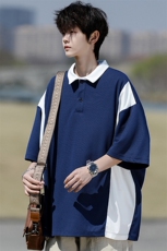 8XL-M拼接撞色短袖t恤男款夏季新款半袖POLO衫加肥加大码DT004P38，男装Polo衫，电商B312