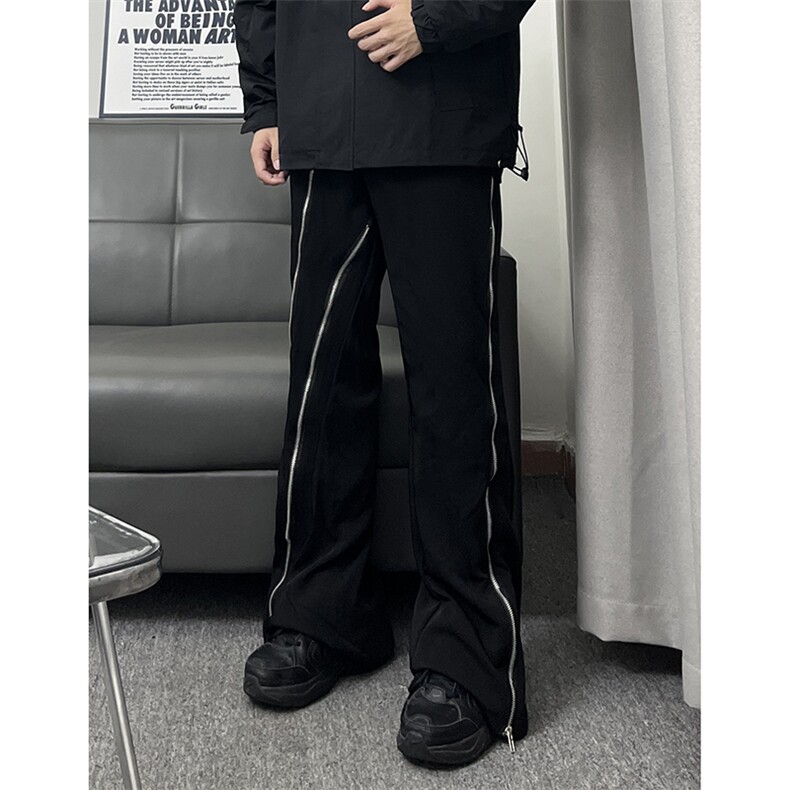 B221美式ins高街暗黑小众长拉链休闲微喇西裤LK23096-P70控98,男装休闲裤,电商B221