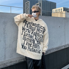 B262-P64秋冬新款美式高街潮流毛衣男宽松字母印花针织衫外套，男装针织衫/毛衣，星座512-6