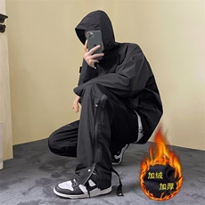 直筒工装裤男士潮加厚加绒冲锋裤痞帅哈伦开叉拉链拖地裤K202，男装休闲裤，星座1116A-1（原606A）
