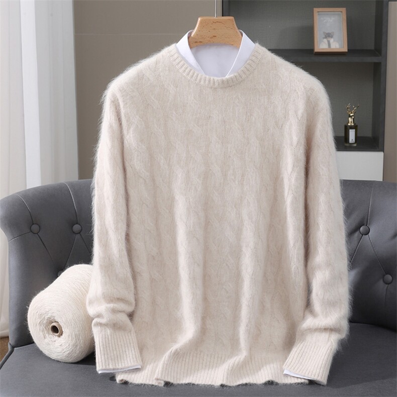 2025秋冬百搭时尚简约圆领绞花长袖针织衫，女装针织衫/毛衣，冬贝尔貂绒