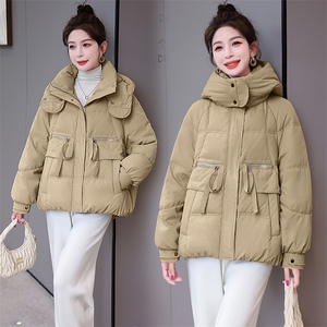 2023新款现货90白鸭绒羽绒服女连帽新款面包服时尚宽松保暖外套图片