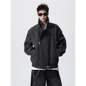 无影墙双层领斜拉链设计大码M-5XL呢料夹克男NL78098P108控168图片