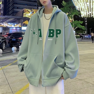H177P70加绒75美式高街连帽卫衣秋冬外套ins潮牌拉链开衫宽松图片