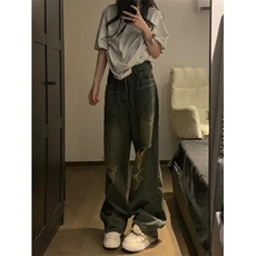 【有货】口袋破洞牛仔裤男女款美式高街直筒裤子A271CC-特P50，男装牛仔裤，星座1007（原301D）