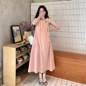粉色法式系带无袖连衣裙女2025夏新款宽松显瘦遮肉后背镂空背心裙图片