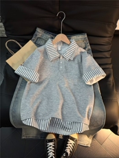 美式学院风polo衫男夏季高级感假两件短袖潮牌半袖t恤LD9022-P40，男装T恤，星座1008