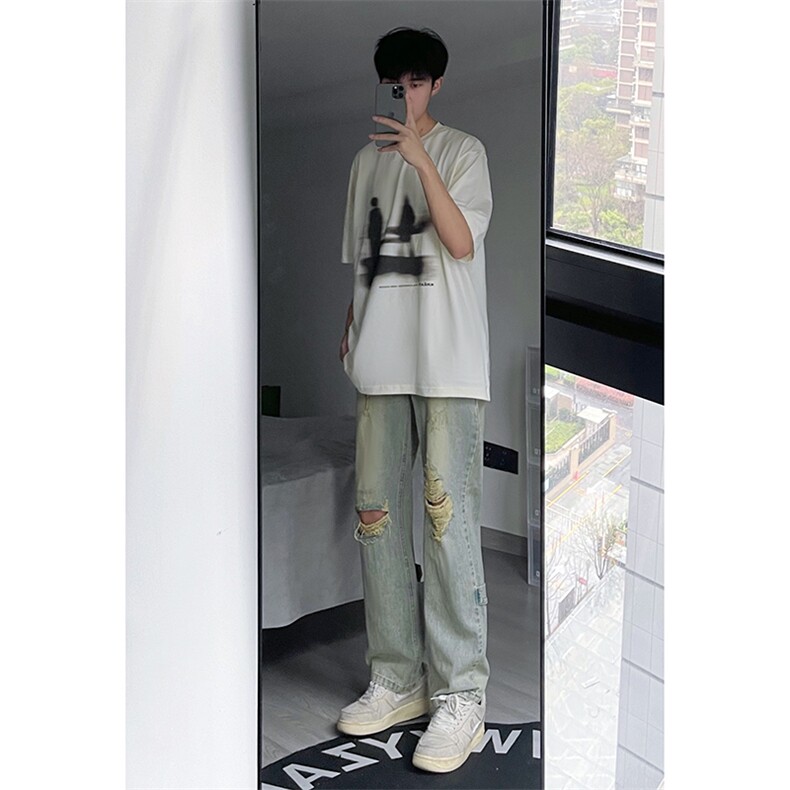 B221美式ins高街暗黑系小众拉链直筒牛仔裤LK23073-P65控88,男装牛仔裤,电商B221