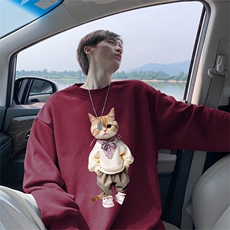 抖音品质秋季新款日系猫咪仿棉圆领卫衣wycm4048-特批28控49，男装卫衣，星座605(原A050)