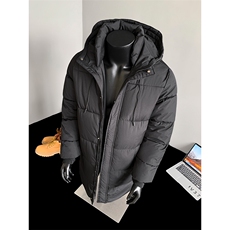 冬季连帽加厚棉服中长款棉袄纯色棉衣青年外套潮流A266-MY902-P95，男装棉衣，电商A266