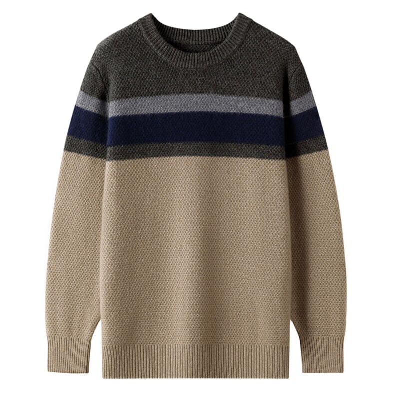 2025百搭时尚简约圆领长袖拼色羊绒衫，男装羊绒套衫，忠诺羊绒