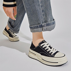 头层羊皮帆布鞋女2023秋季新款女士两穿小白鞋厚底板鞋女休闲女鞋，女鞋帆布鞋，电商A223