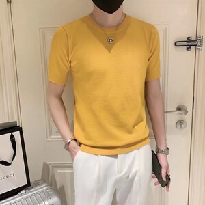 男春季潮韩版宽松百搭情侣冰丝短袖针织衫S251P35图片
