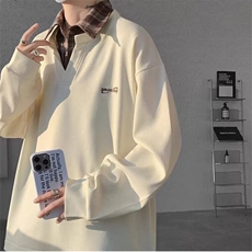 5522-P45潮牌宽松港风拼色长袖Polo衫刺绣字母休闲卫衣，女装卫衣/绒衫，星座617A-2