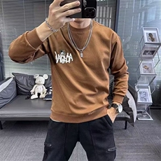 男士咖色圆领卫衣男重磅圆领2025年新款美式休闲时尚长袖加绒上衣，男装卫衣，星座506A