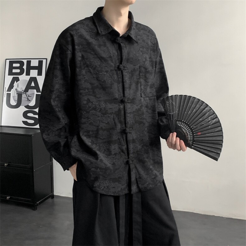 2025秋冬新款灯芯绒清明上河图新中式盘扣唐装汉服2535-P60，男装民族服装，电商A057