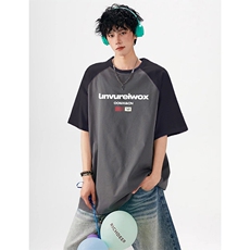 抖音得物高品质二开240克宽松纯棉美式潮牌插肩袖拼接短袖T恤，男装T恤，电商A486