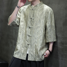 2025夏季新款风男装金属盘扣新中式天丝提花衬衫C133-P70，男装衬衫，电商B277(原6028)
