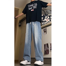 提花牛仔裤男夏季小众设计裤子高个子加长美式工装阔腿裤NZG919，男装牛仔裤，星座516A