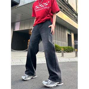 美式高街vibe风直筒长裤欧美痞帅男hiphop复古水洗牛仔裤图片