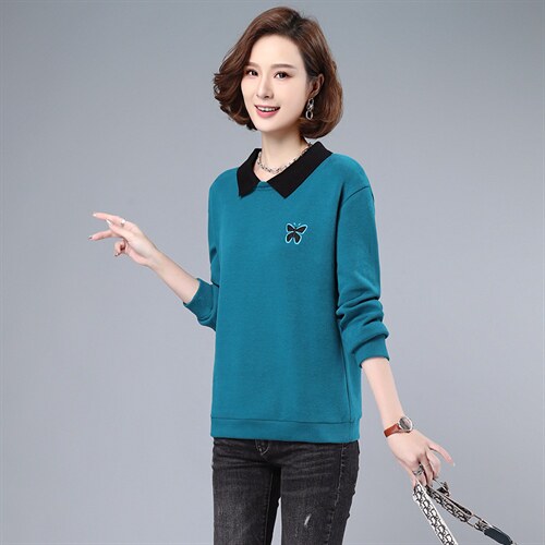 长期大货现货，2022春季新款时尚舒适蝴蝶刺绣拼色卫衣，女装卫衣/绒衫，涵誉
