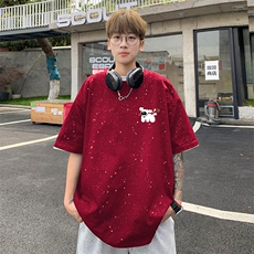 量大优供抖音视频支持得物配合二开美式满天星亮片短袖T恤MTX570，男装T恤，电商A486