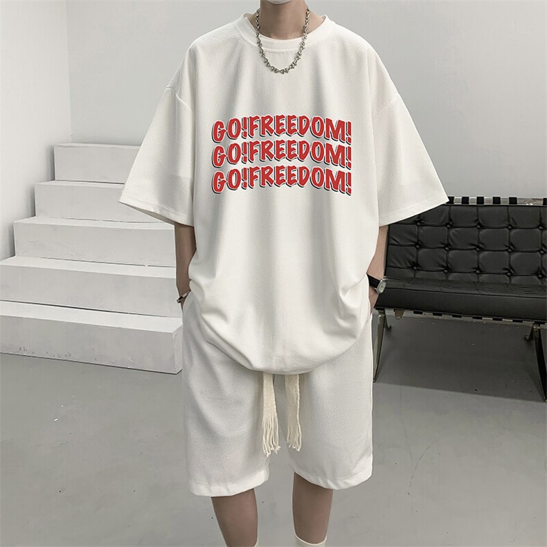 华夫格套装运动短袖t恤套装休闲两件套一套 HZ84338-P44图片