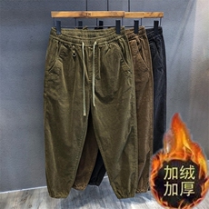 冬款加绒加厚灯芯绒休闲裤男宽松铁环束脚长裤H9188P45，男装卫衣，星座1013-1