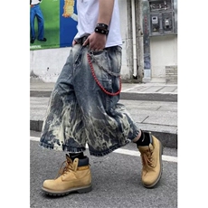 简约慵懒潮流日系美式街头闪电纹纹牛仔七分短裤NK8716，男装牛仔裤，星座1116A（原606A-3）