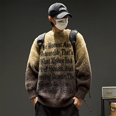 水貂毛设计感渐变针织衫男秋宽松软糯毛衣上衣条纹撞色MY228P56，男装针织衫/毛衣，星座1013-5