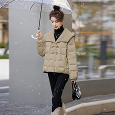 2023新款大翻领羽绒服女冬季休闲时尚潮流设计感薄款短款轻便外套，女装羽绒服，星期衣