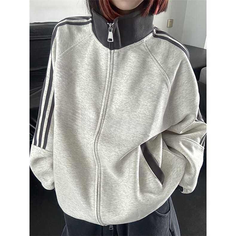 抖音得物高品质美式高街重磅结构设计拼接织带立领卫衣外套CM42，女装短外套，电商A486-1