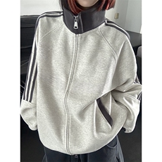 抖音得物高品质美式高街重磅结构设计拼接织带立领卫衣外套CM42，女装短外套，电商A486-1