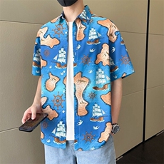 2025夏季潮流满印冰丝花衬衫男短袖痞帅高级感沙滩Q5513-P30，男装T恤，星座610（原A335）