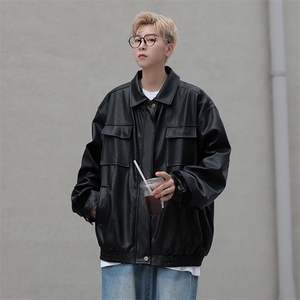 春秋季潮牌ins宽松百搭机车服皮衣男潮流皮夹克外套 W7894-P66图片