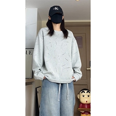 秋季新款纯色长袖上衣男女同款设计感线条宽松卫衣W4684-特价P50，男装卫衣，电商A007