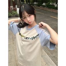 抖音得物品质二开240克宽松纯棉美式潮牌插肩三杠织带短袖T恤，男装T恤，电商A486