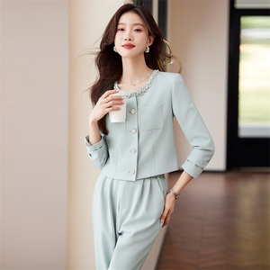 OL西服套装女长袖职业2025春秋季新款时尚韩版气质小香风两件套装图片