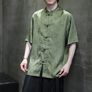 风夏季新款竹叶提花休闲大码短袖衬衫A021-CS9898-P65-控88图片