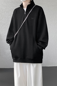 8XL-M重磅软糯美式半拉链立领卫衣男秋宽松大码复古POLO衫WY32P58图片