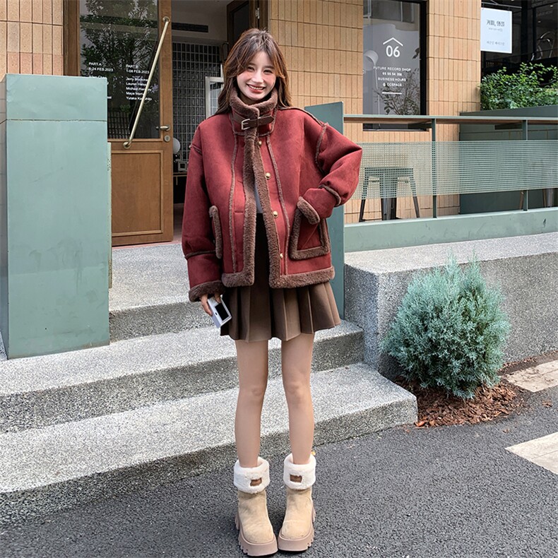 新款！冬装皮毛一体羊羔毛外套2C133-8808-P180-K268,女装短外套,2C133