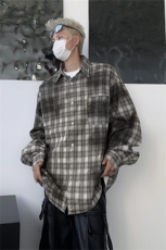 美式复古衬衫男女春秋季脏染格子衬衣宽松情侣设计感上衣，男装衬衫，星座505-2（原电商A260-1)