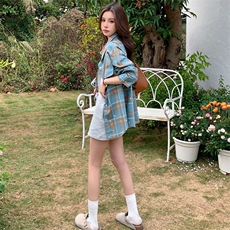 纯棉水洗印花格子衬衫女宽松bf慵懒风衬衣计感春秋款CS004-55，男装衬衫，星座911-3