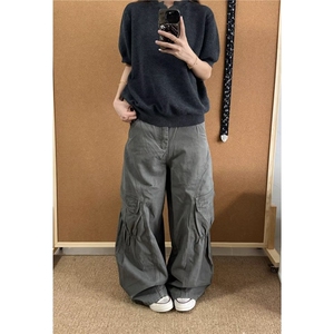 高街复古阔腿工装裤男女宽松直筒裤子秋冬弯刀休闲裤LN13511-P60图片