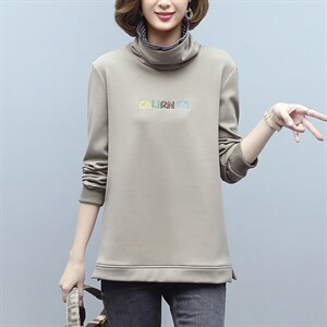 时尚宽松半高领字母印花加绒卫衣女款春装新款,女装卫衣/绒衫,丽影随形