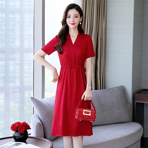 桑蚕丝纯色V领真丝连衣裙新款时尚气质优雅百搭气质女图片