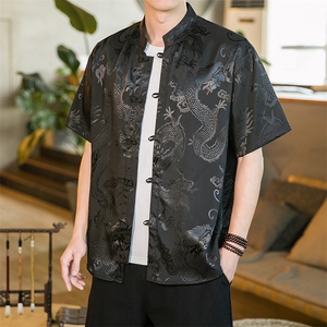 C148新中式男短袖衬衫男衬衣丝绸盘扣风寸衣A056-C148-P40