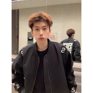 美式高街字母刺绣棒球服男春秋潮牌高级感cleanfit短款立领棒球服图片