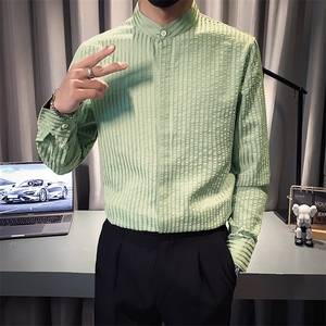 B216CS360P502025秋装新款男士条纹长袖衬衫抖音非网图